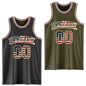 Custom Reversible Black Vintage USA Flag Cream-Maroon Double Side Basketball Jersey