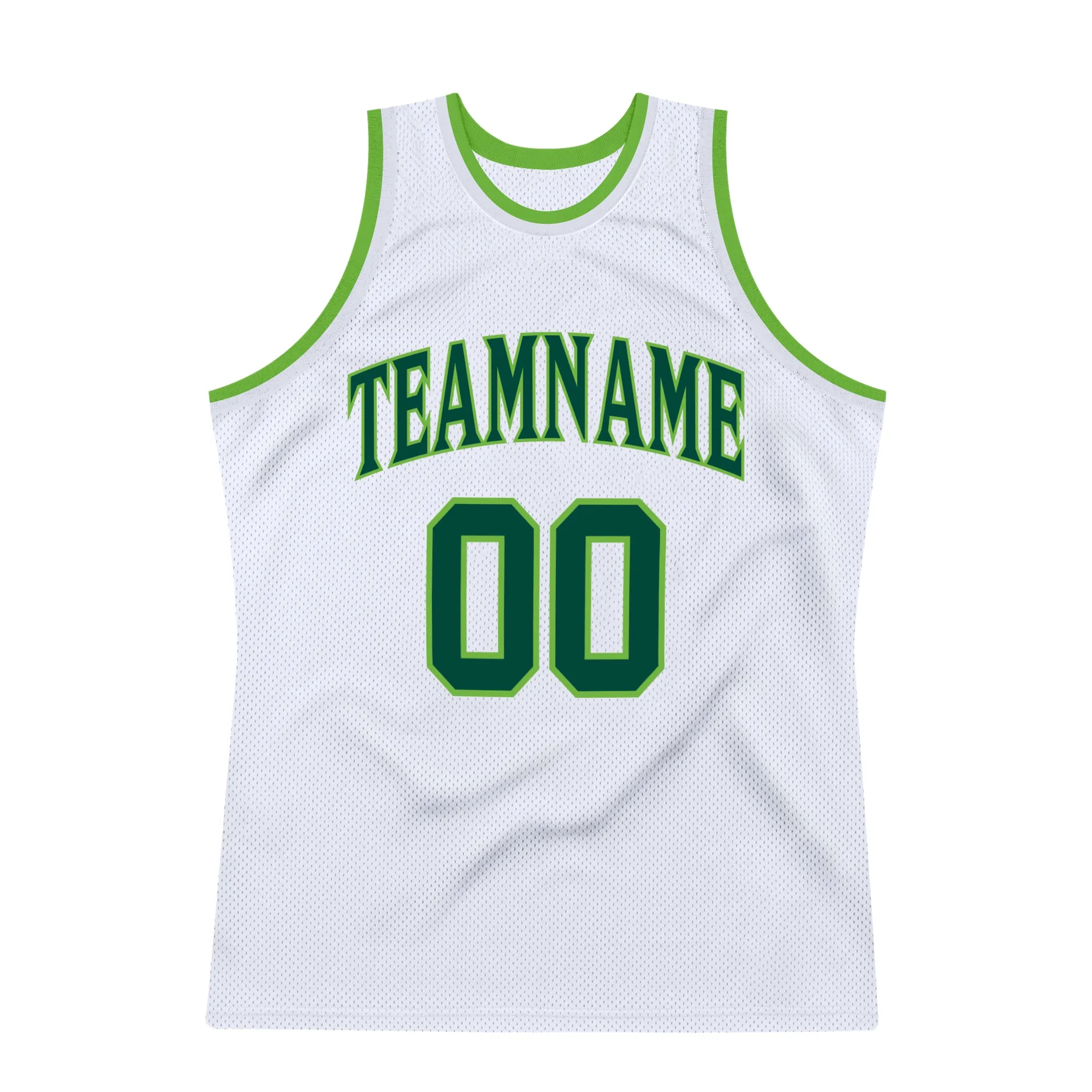 Custom White Hunter Green-Neon Green Authentic Throwback Basketball Jersey